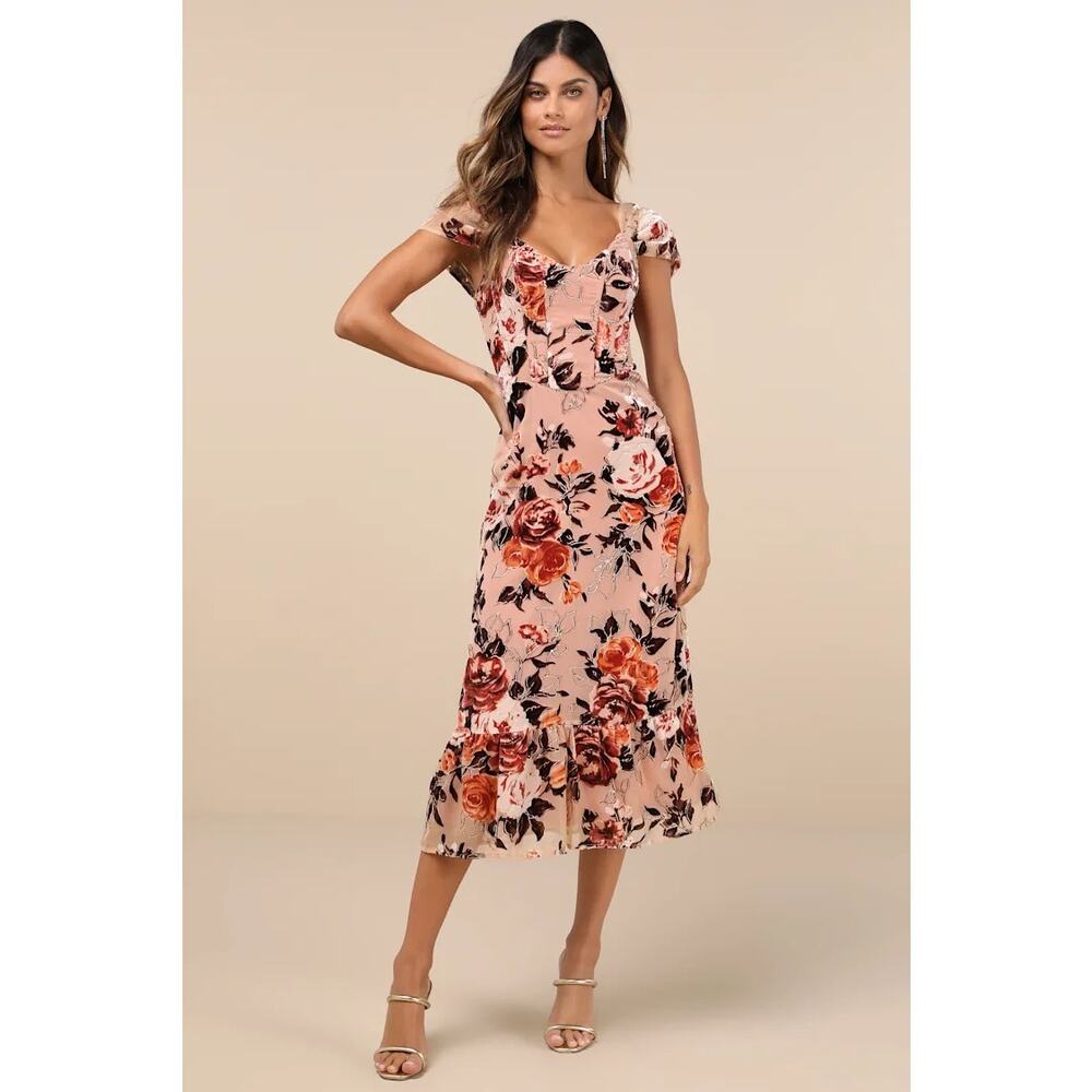 Lulus Floral Midi Dress in Pink
